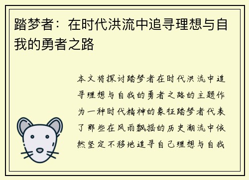 踏梦者：在时代洪流中追寻理想与自我的勇者之路